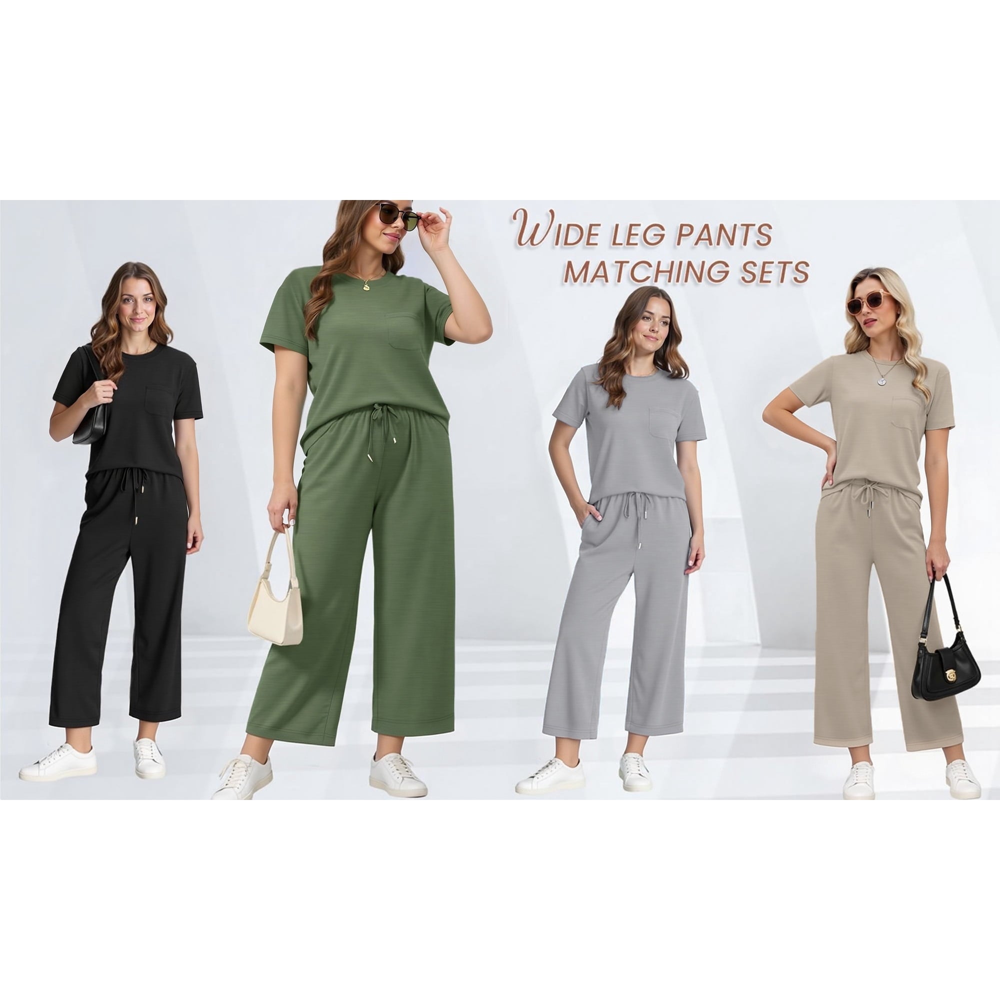 Fantaslook 2 Piece Sets for Women Casual Summer Travel Vacation Outfits Short Sleeve Tops Wide Leg Pants Lounge Sets