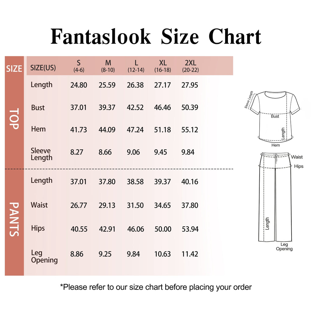 Fantaslook 2 Piece Sets for Women Casual Summer Travel Vacation Outfits Short Sleeve Tops Wide Leg Pants Lounge Sets