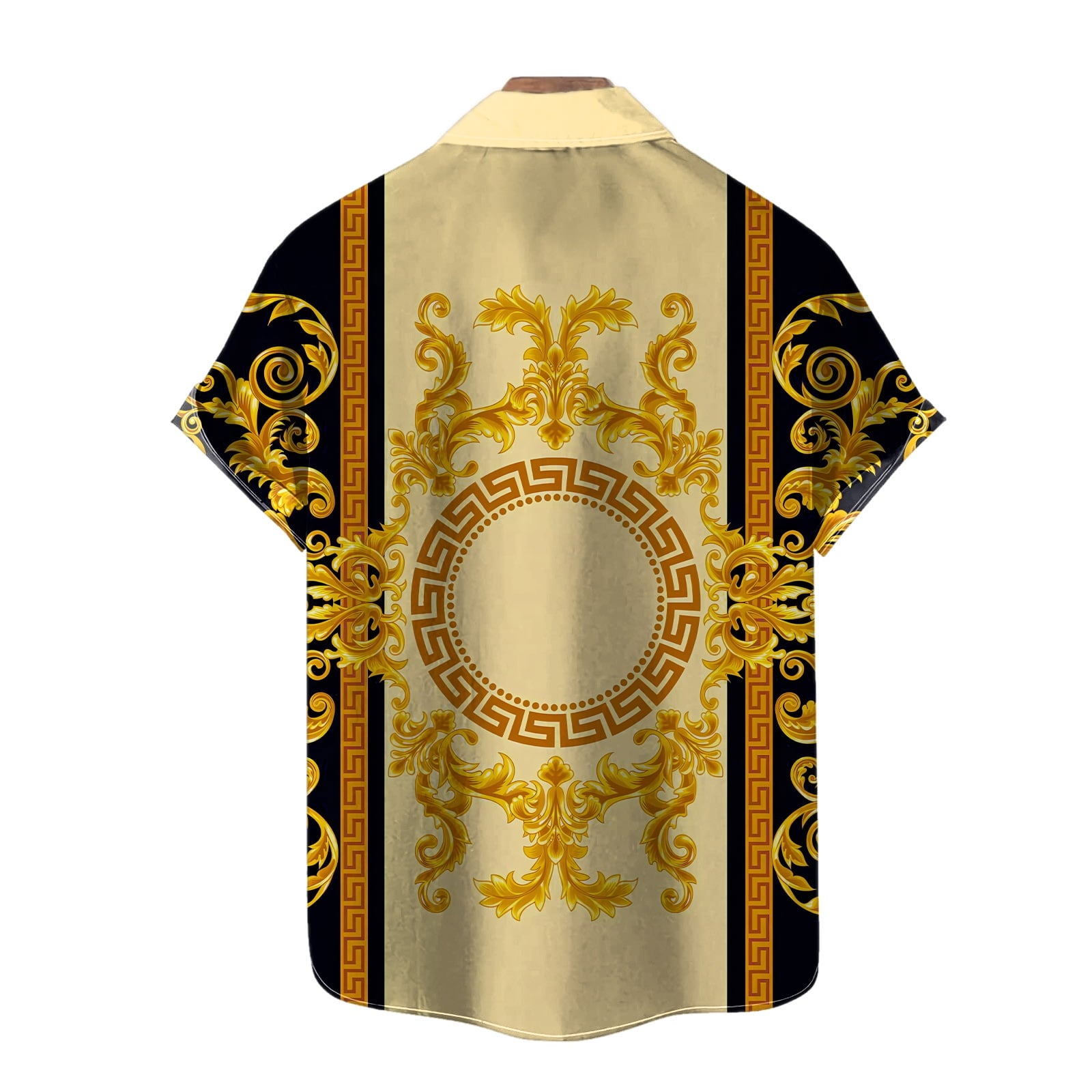 Rebaike Men's Luxury Baroque Print Shirt Gold Pattern Button Down Short Sleeve Shirt Designer-Inspired Party Top